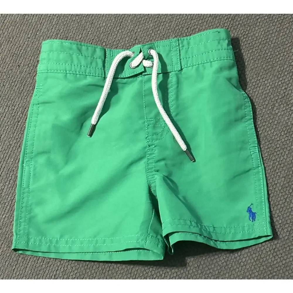Infant Boys RALPH LAUREN Green W/ Blue Pony Swim Trunks Size 12M *B5